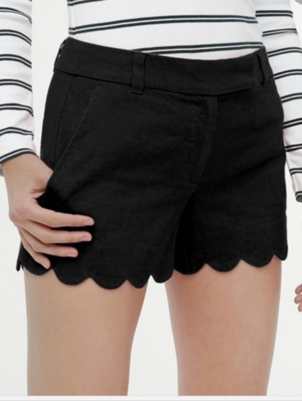 J. Crew Black Scallop Hem Linen Blend Shorts 10